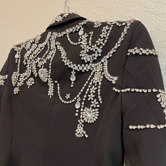 L’AGENCE Clementine Crystal Rhinestone Embellished Peak Lapel Blazer Bla… - Picture 12 of 16